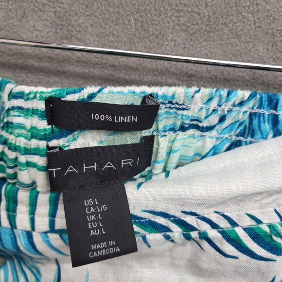 TAHARI Womens 100% Linen Palm Leaf Wrap Midi Skirt With Elastic Back Size Large - Picture 3 of 5